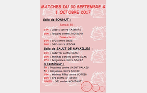 MATCHES DU 30 SEPTEMBRE / 1ER OCTOBRE