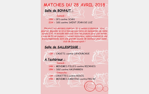 MATCHES DU 28/29 AVRIL