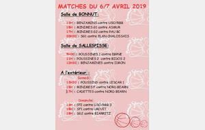 MATCHES 6/7 AVRIL
