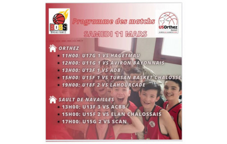 Programme des matchs 11 et 12 mars