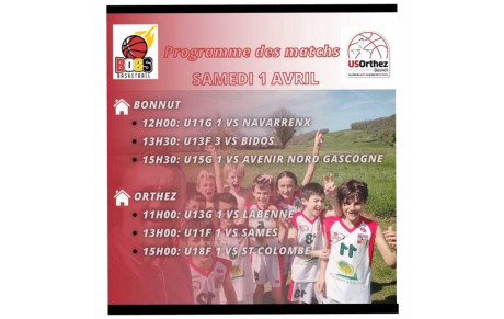 Programme des matchs 1er Avril 2023